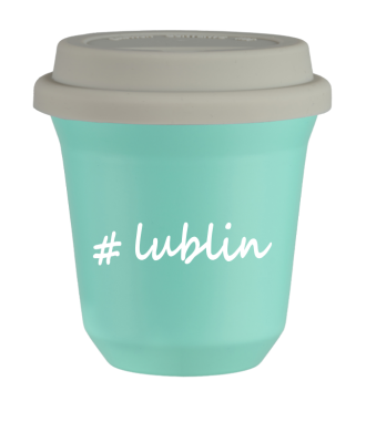 Tasse 240 ml TURQUOISE "Lublin", avec couvercle blanc Tasse 240 ml TURQUOISE "Lublin", avec couvercle blanc