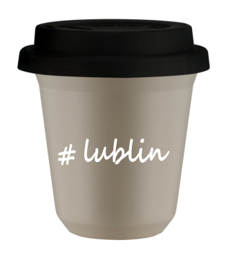 Tasse 150 ml BEIGE "Lublin", avec couvercle noir Tasse 150 ml BEIGE "Lublin", avec couvercle noir