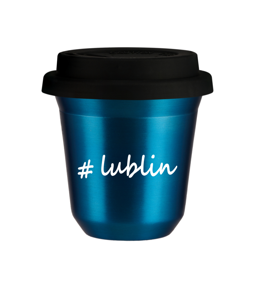 Tasse 150 ml BLEU MÉTALLIQUE "Lublin", avec couvercle noir Tasse 150 ml BLEU MÉTALLIQUE "Lublin", avec couvercle noir
