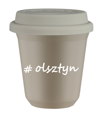 Tasse 240 ml BEIGE "Olsztyn", avec couvercle blanc Tasse 240 ml BEIGE "Olsztyn", avec couvercle blanc