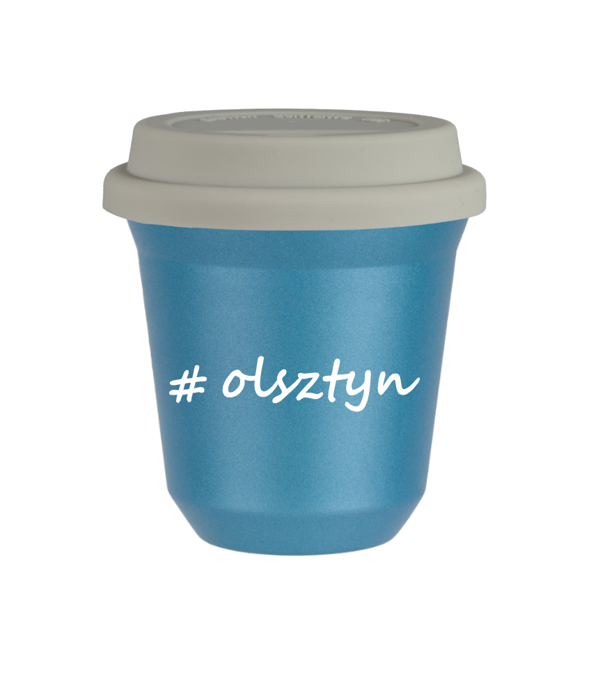 Tasse 150 ml BLEU CLAIR MÉTALLIQUE "Olsztyn", avec couvercle blanc Tasse 150 ml BLEU CLAIR MÉTALLIQUE "Olsztyn", avec couvercle blanc