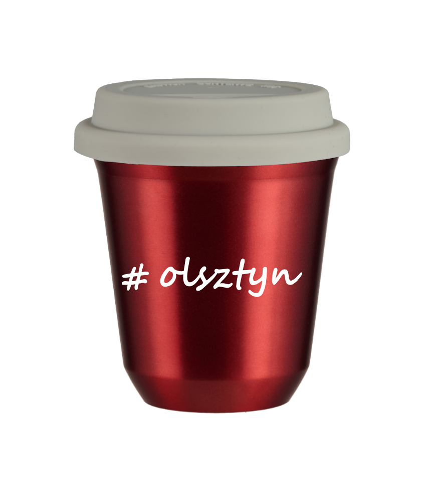 Tasse 150 ml ROUGE MÉTALLIQUE "Olsztyn", avec couvercle blanc Tasse 150 ml ROUGE MÉTALLIQUE "Olsztyn", avec couvercle blanc