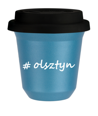 Tasse 240 ml BLEU CLAIR MÉTALLIQUE "Olsztyn", avec couvercle noir Tasse 240 ml BLEU CLAIR MÉTALLIQUE "Olsztyn", avec couvercle noir