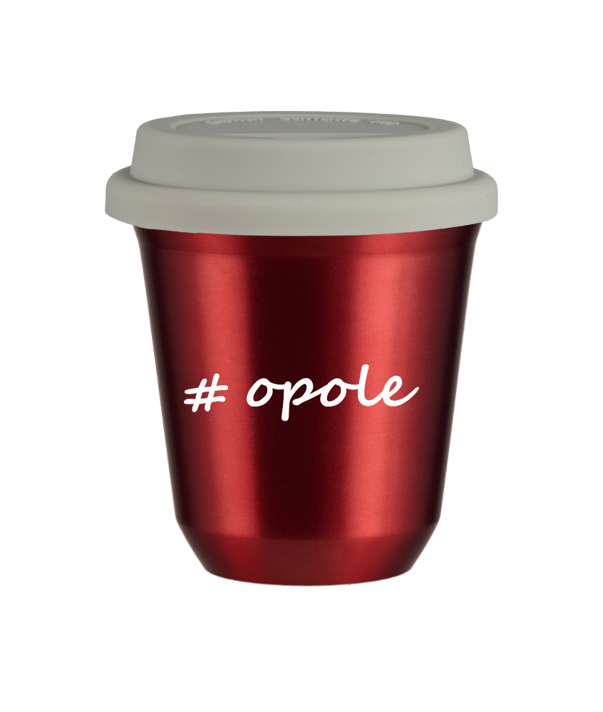 Tasse 80 ml ROUGE MÉTALLIQUE "Opole", avec couvercle blanc Tasse 80 ml ROUGE MÉTALLIQUE "Opole", avec couvercle blanc