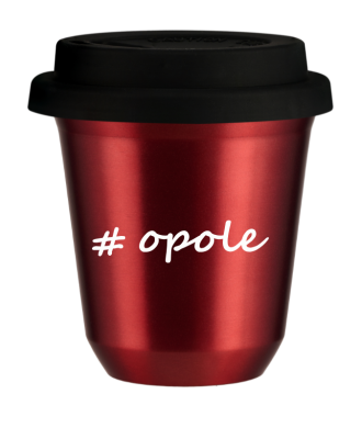 Tasse 150 ml ROUGE MÉTALLIQUE "Opole", avec couvercle noir Tasse 150 ml ROUGE MÉTALLIQUE "Opole", avec couvercle noir