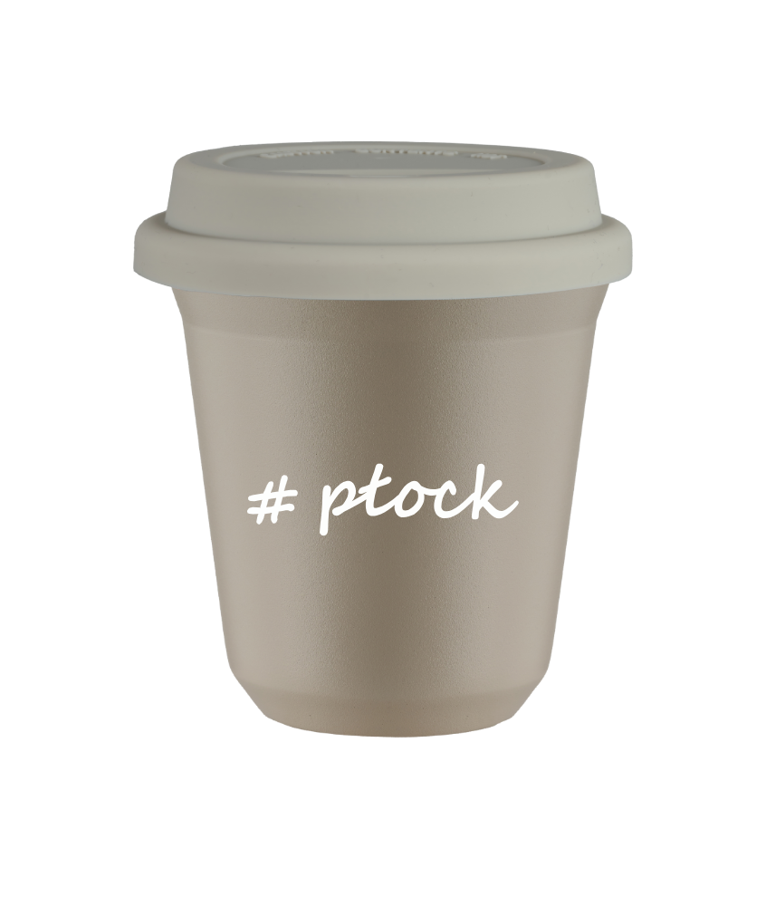 Tasse 240 ml BEIGE "Płock", avec couvercle blanc Tasse 240 ml BEIGE "Płock", avec couvercle blanc