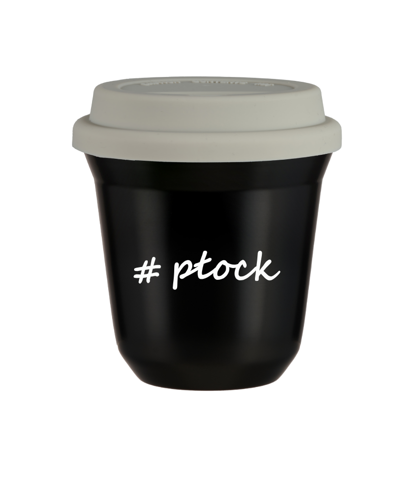 Tasse 80 ml NOIR "Płock", avec couvercle blanc