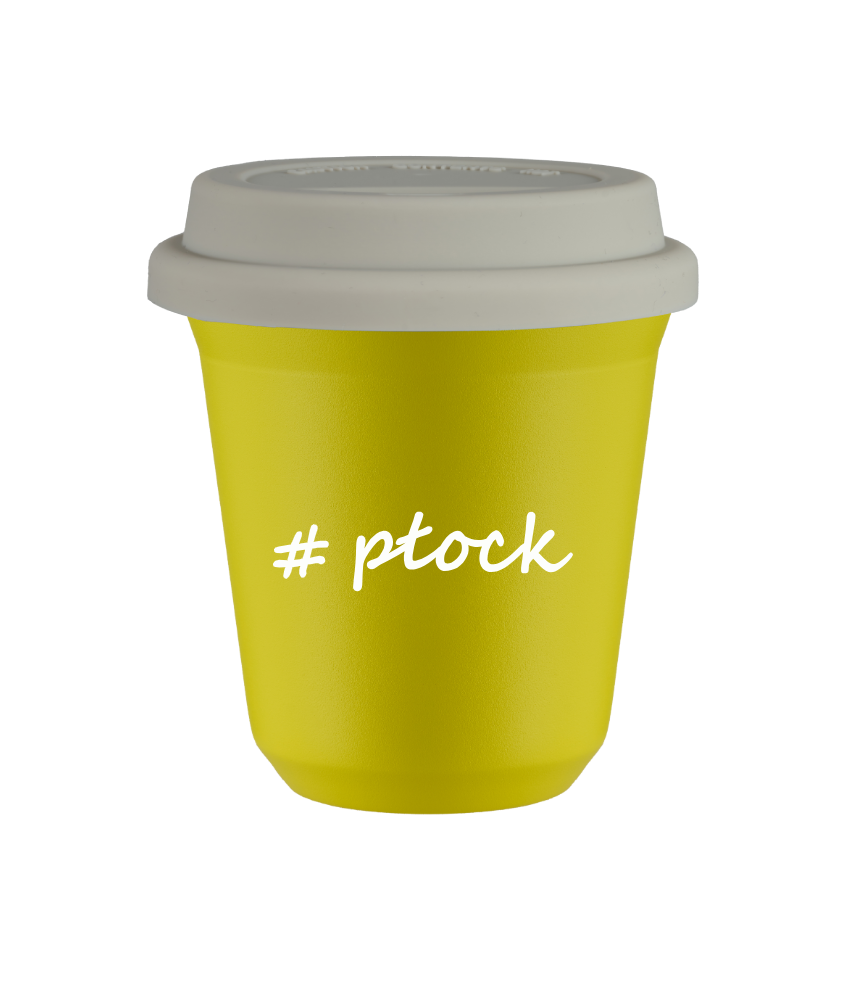Tasse 240 ml JAUNE "Płock", avec couvercle blanc Tasse 240 ml JAUNE "Płock", avec couvercle blanc