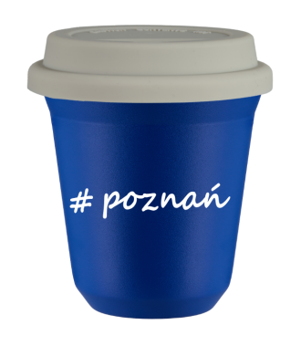 Tasse 240 ml BLEU "Poznań", avec couvercle blanc Tasse 240 ml BLEU "Poznań", avec couvercle blanc