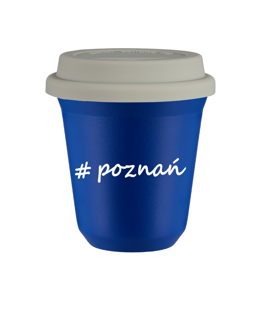 Tasse 240 ml BLEU "Poznań", avec couvercle blanc Tasse 240 ml BLEU "Poznań", avec couvercle blanc