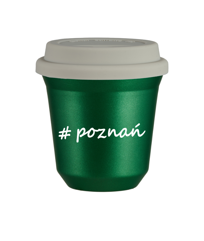 Tasse 240 ml VERT MÉTALLIQUE "Poznań", avec couvercle blanc Tasse 240 ml VERT MÉTALLIQUE "Poznań", avec couvercle blanc