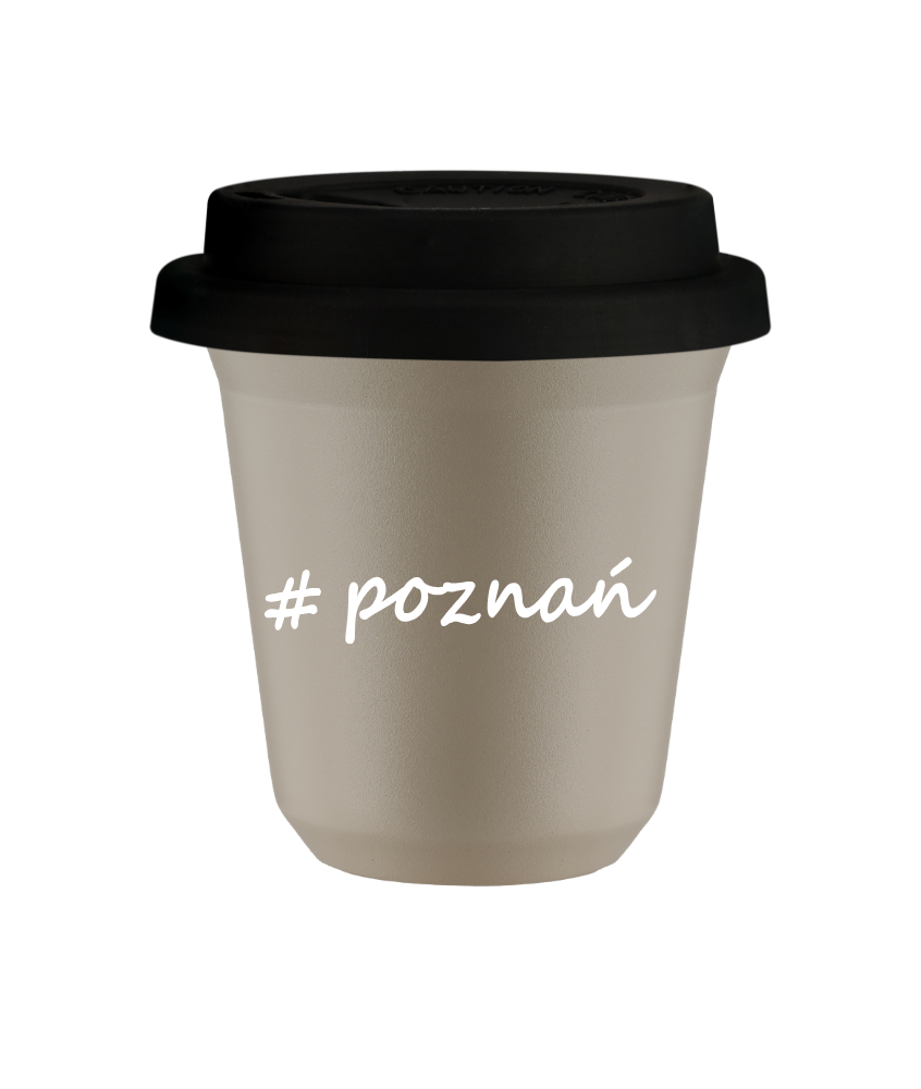 Tasse 240 ml BEIGE "Poznań", avec couvercle noir Tasse 240 ml BEIGE "Poznań", avec couvercle noir