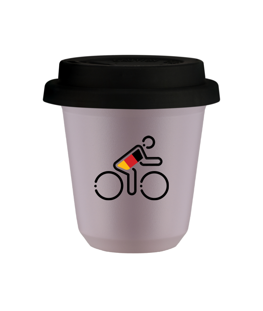 Tasse 80 ml LAVANDE "Cycliste aux couleurs allemandes (noir)", avec couvercle noir
