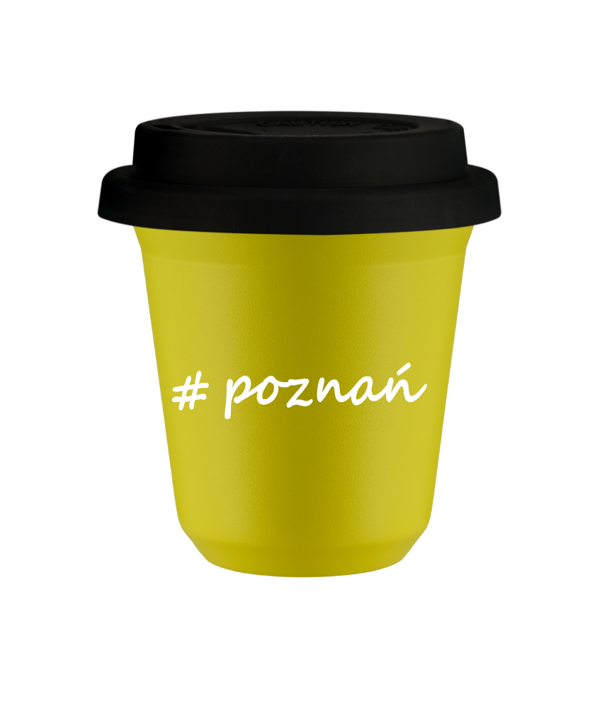 Tasse 150 ml JAUNE "Poznań", avec couvercle noir Tasse 150 ml JAUNE "Poznań", avec couvercle noir