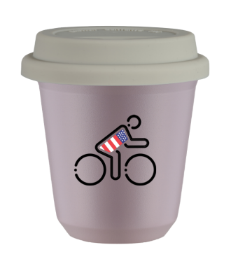 Tasse 80 ml LAVANDE "Cycliste aux couleurs britanniques", avec couvercle blanc Tasse 80 ml LAVANDE "Cycliste aux couleurs britanniques", avec couvercle blanc