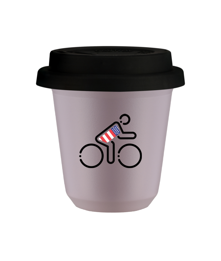 Tasse 80 ml LAVANDE "Cycliste aux couleurs britanniques (noir)", avec couvercle noir