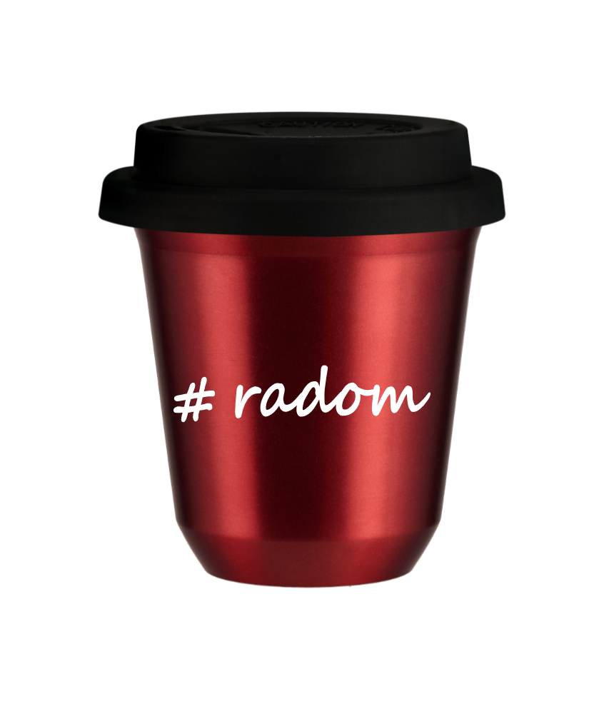 Tasse 150 ml ROUGE MÉTALLIQUE "Radom", avec couvercle noir Tasse 150 ml ROUGE MÉTALLIQUE "Radom", avec couvercle noir