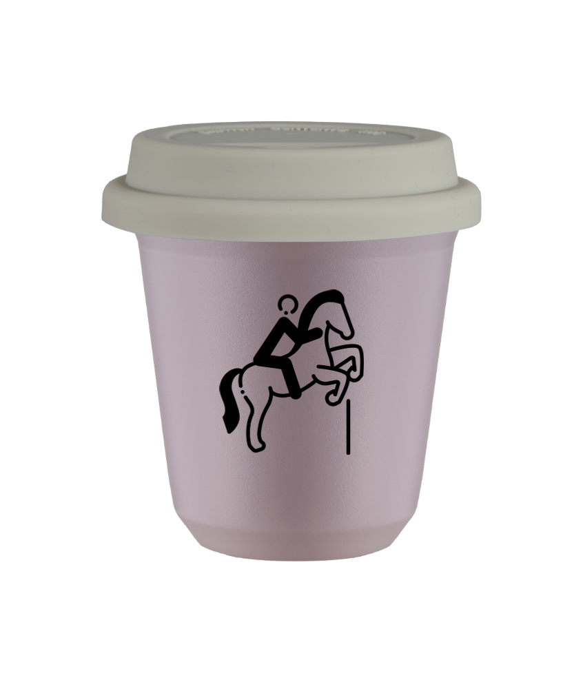 Tasse 80 ml LAVANDE "Équitation 1", avec couvercle blanc