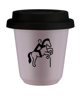 Tasse 80 ml LAVANDE "Équitation 1 (noir)", avec couvercle noir Tasse 80 ml LAVANDE "Équitation 1 (noir)", avec couvercle noir
