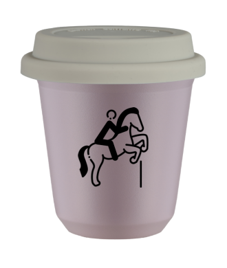 Tasse 80 ml LAVANDE "Équitation 1 (noir)", avec couvercle blanc Tasse 80 ml LAVANDE "Équitation 1 (noir)", avec couvercle blanc