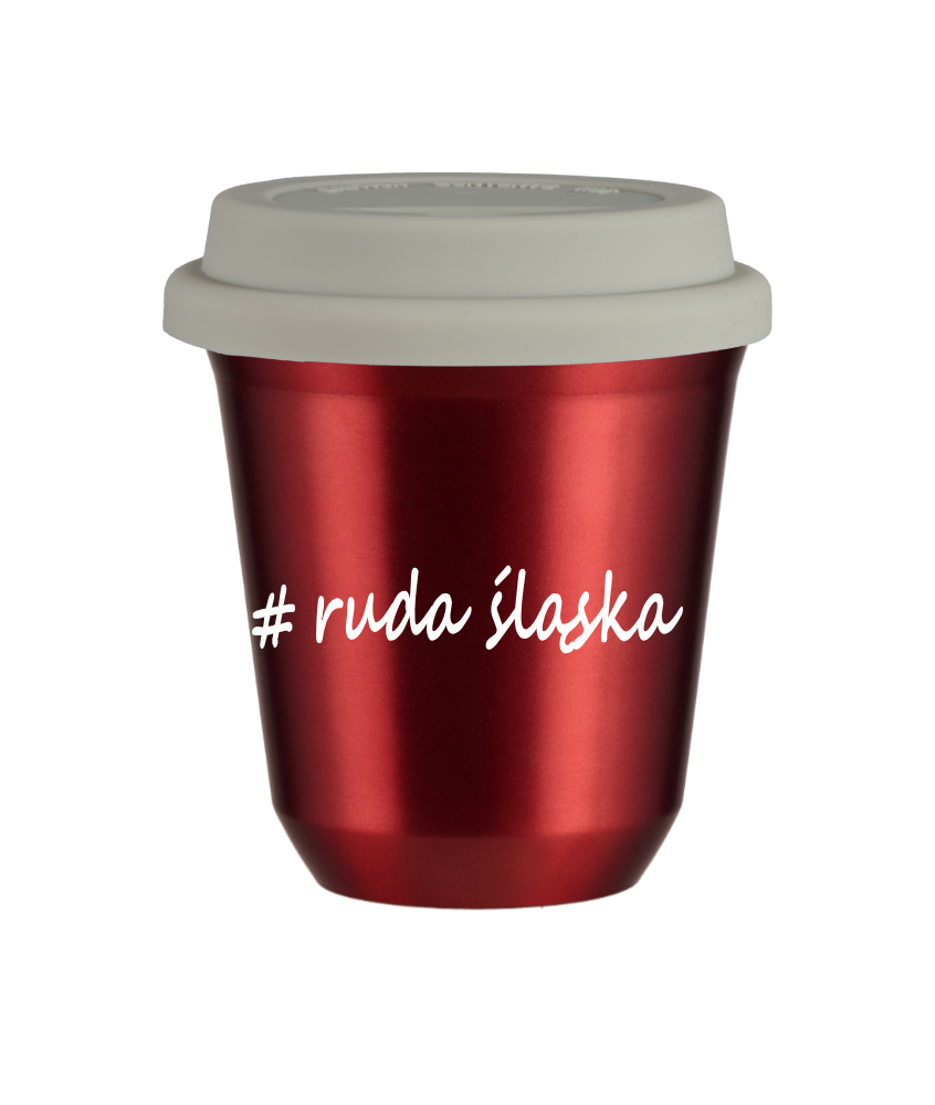 Tasse 150 ml ROUGE MÉTALLIQUE "Ruda Śląska", avec couvercle blanc Tasse 150 ml ROUGE MÉTALLIQUE "Ruda Śląska", avec couvercle blanc