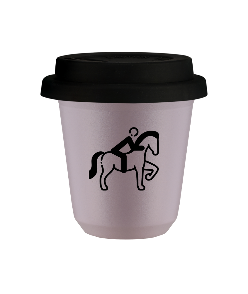 Tasse 80 ml LAVANDE "Équitation 2 (noir)", avec couvercle noir