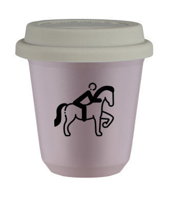 Tasse 80 ml LAVANDE "Équitation 2 (noir)", avec couvercle blanc Tasse 80 ml LAVANDE "Équitation 2 (noir)", avec couvercle blanc