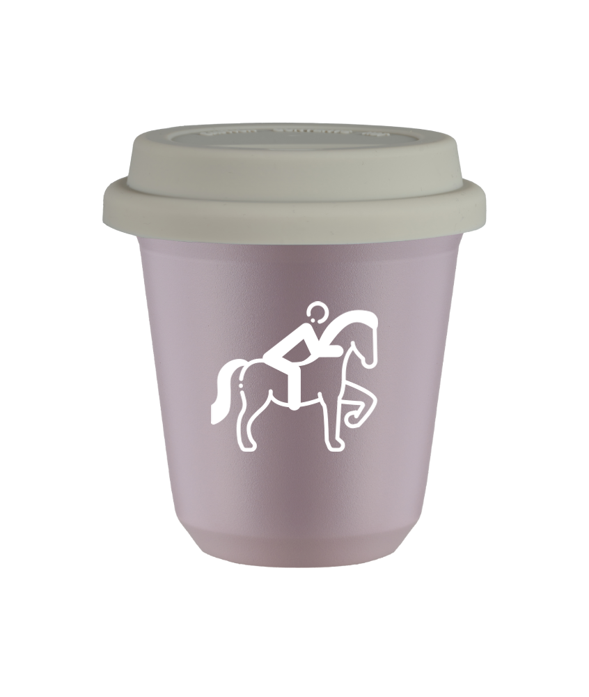 Tasse 80 ml LAVANDE "Équitation 2 (blanc)", avec couvercle blanc