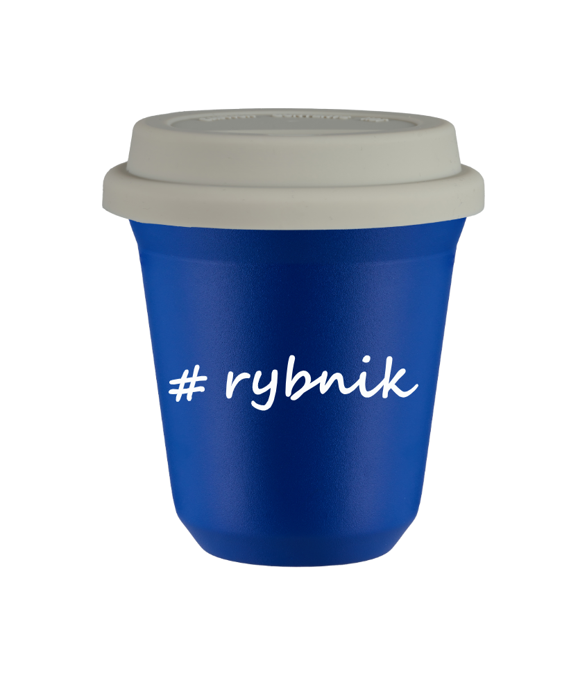 Tasse 80 ml BLEU "Rybnik", avec couvercle blanc