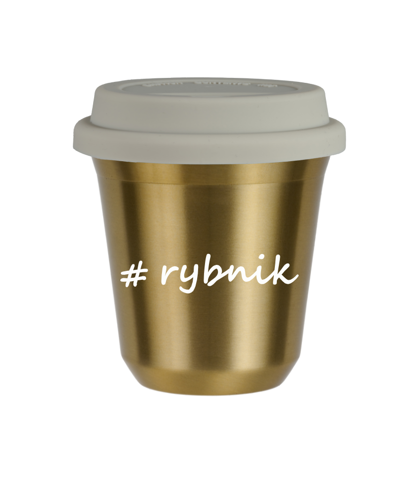 Tasse 240 ml OR "Rybnik", avec couvercle blanc Tasse 240 ml OR "Rybnik", avec couvercle blanc