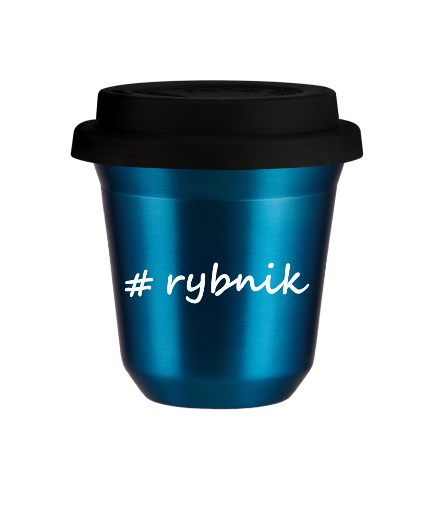 Tasse 80 ml BLEU MÉTALLIQUE "Rybnik", avec couvercle noir