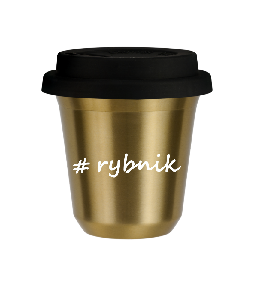 Tasse 240 ml OR "Rybnik", avec couvercle noir Tasse 240 ml OR "Rybnik", avec couvercle noir