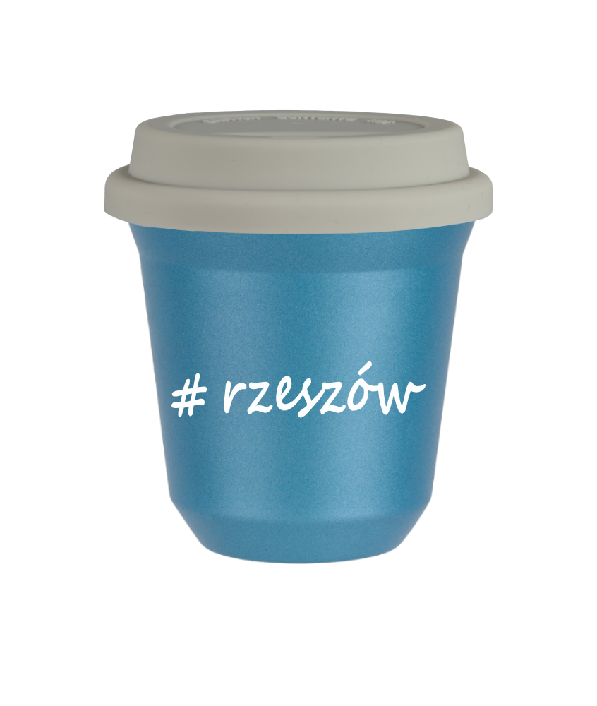 Tasse 240 ml BLEU CLAIR MÉTALLIQUE "Rzeszów", avec couvercle blanc Tasse 240 ml BLEU CLAIR MÉTALLIQUE "Rzeszów", avec couvercle blanc