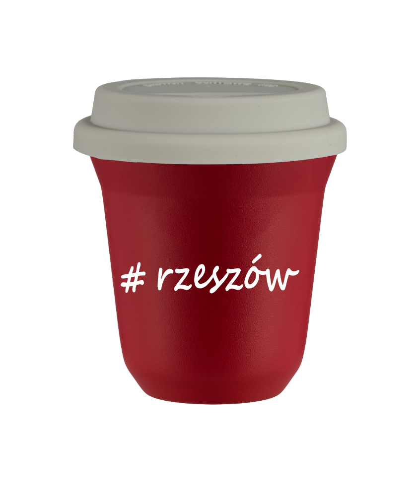 Tasse 150 ml ROUGE "Rzeszów", avec couvercle blanc