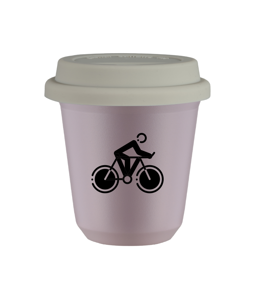 Tasse 80 ml LAVANDE "Cyclisme 2", avec couvercle blanc