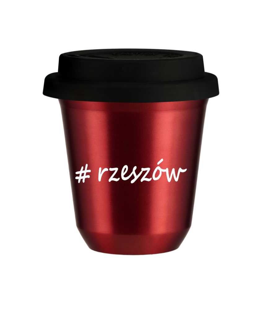 Tasse 240 ml ROUGE MÉTALLIQUE "Rzeszów", avec couvercle noir Tasse 240 ml ROUGE MÉTALLIQUE "Rzeszów", avec couvercle noir