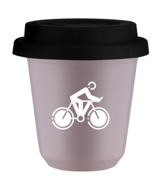 Tasse 80 ml LAVANDE "Cyclisme 2 (blanc)", avec couvercle noir Tasse 80 ml LAVANDE "Cyclisme 2 (blanc)", avec couvercle noir
