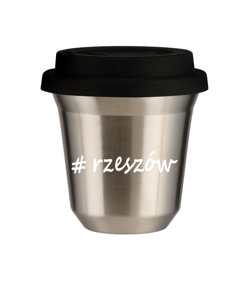 Tasse 240 ml ARGENT "Rzeszów", avec couvercle noir