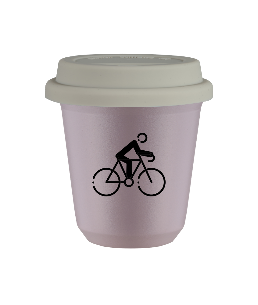 Tasse 80 ml LAVANDE "Cyclisme 3 (noir)", avec couvercle blanc