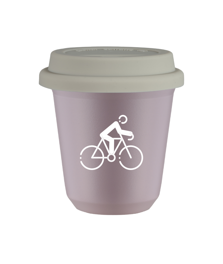 Tasse 80 ml LAVANDE "Cyclisme 3 (blanc)", avec couvercle blanc