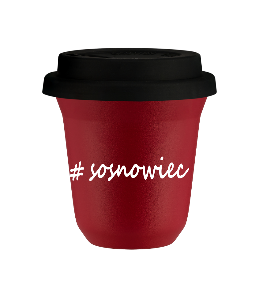Tasse 240 ml ROUGE "Sosnowiec", avec couvercle noir