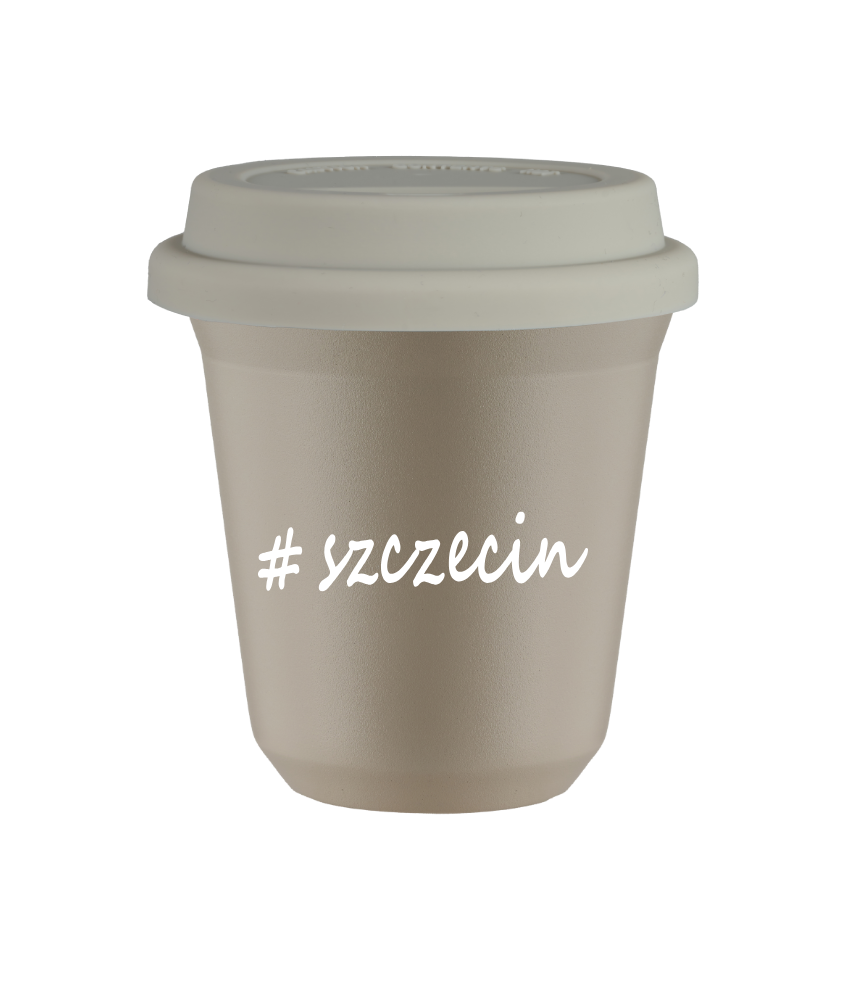 Tasse 80 ml BEIGE "Szczecin", avec couvercle blanc