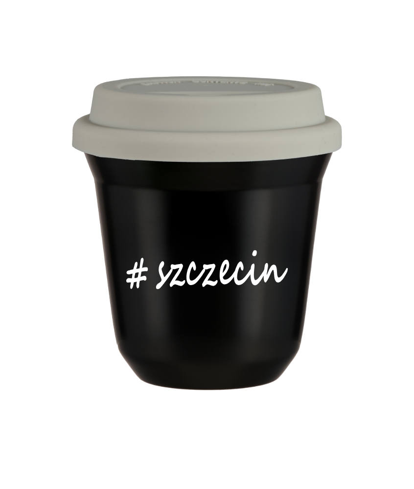 Tasse 150 ml NOIR "Szczecin", avec couvercle blanc