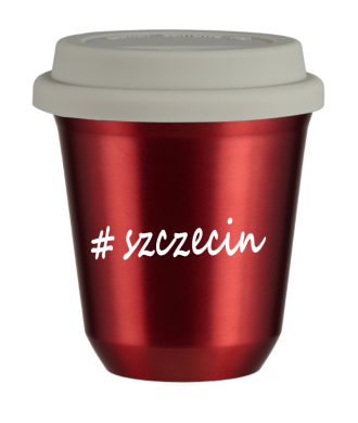 Tasse 80 ml ROUGE MÉTALLIQUE "Szczecin", avec couvercle blanc Tasse 80 ml ROUGE MÉTALLIQUE "Szczecin", avec couvercle blanc
