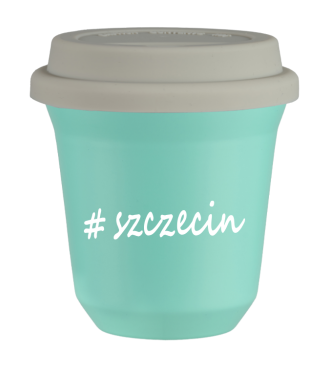 Tasse 150 ml TURQUOISE "Szczecin", avec couvercle blanc Tasse 150 ml TURQUOISE "Szczecin", avec couvercle blanc