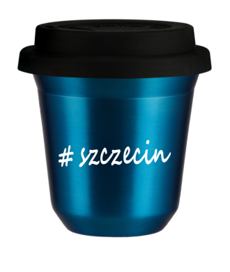 Tasse 240 ml BLEU MÉTALLIQUE "Szczecin", avec couvercle noir Tasse 240 ml BLEU MÉTALLIQUE "Szczecin", avec couvercle noir