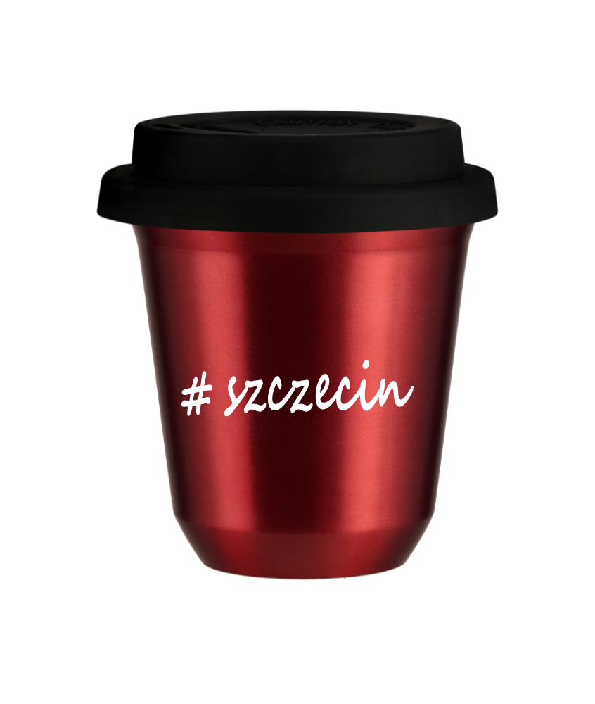 Tasse 240 ml ROUGE MÉTALLIQUE "Szczecin", avec couvercle noir Tasse 240 ml ROUGE MÉTALLIQUE "Szczecin", avec couvercle noir