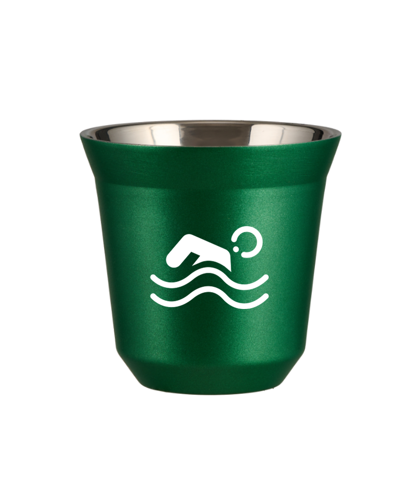 Tasse 80 ml VERT MÉTALLIQUE "Natation (blanc)"