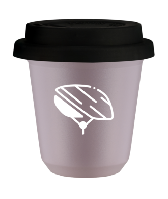 Tasse 80 ml LAVANDE "Casque (blanc)", avec couvercle noir Tasse 80 ml LAVANDE "Casque (blanc)", avec couvercle noir
