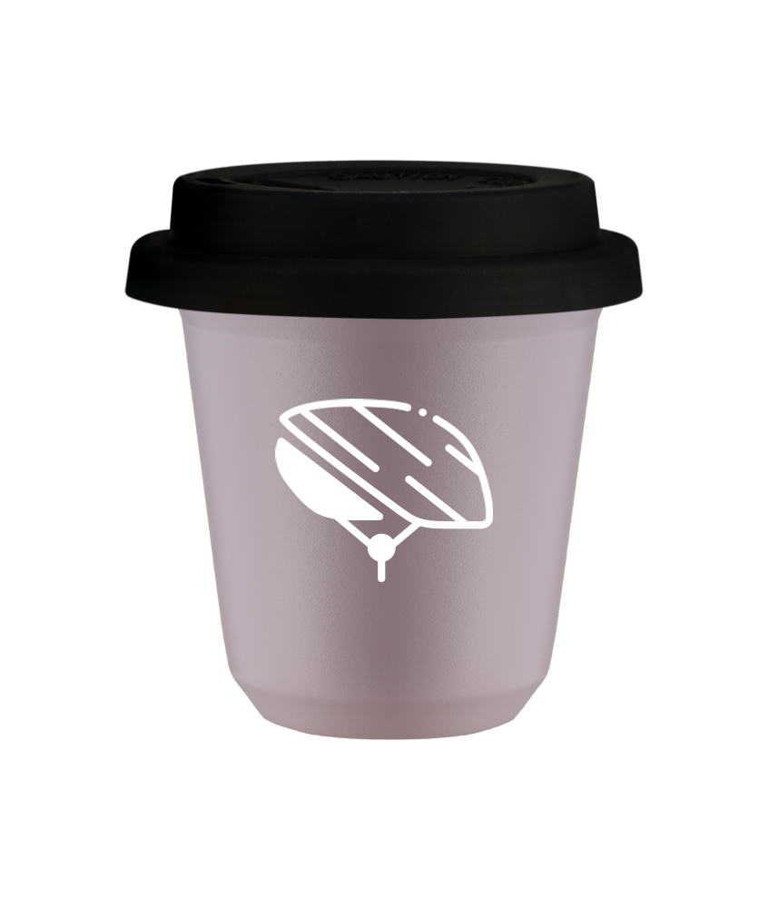 Tasse 80 ml LAVANDE "Casque (blanc)", avec couvercle noir